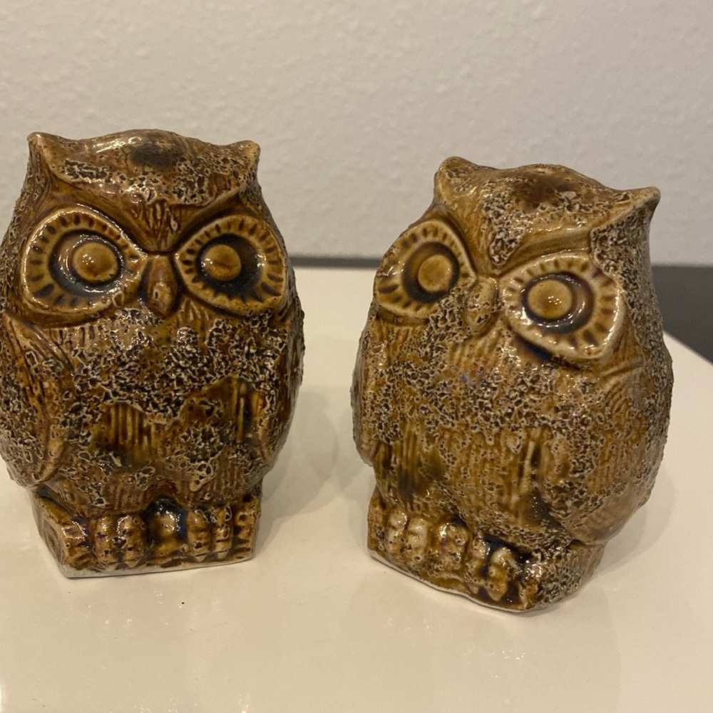 Vintage Rare INARCO Japan Numbered Textured Owl Brown Salt Pepper Shaker Set